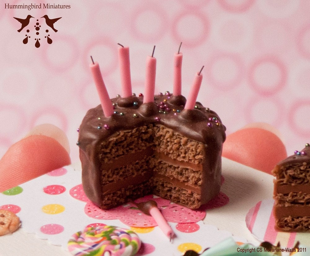 Chocolate Birthday Cake Board 1/12 scale dollhouse miniature
