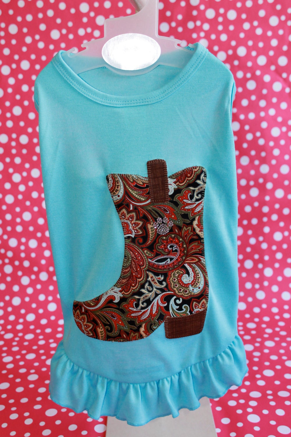 Blue XXL Cotton Dress with Appliqued Cowgirl Boot