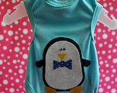 Blue S Cotton Tank with Appliqued Penguin