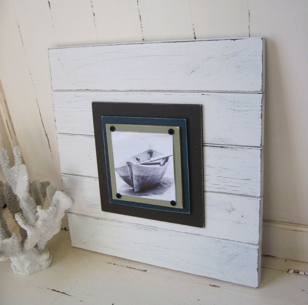 Distressed White 17x17 Wood Plank Frame for 5x5 Picture