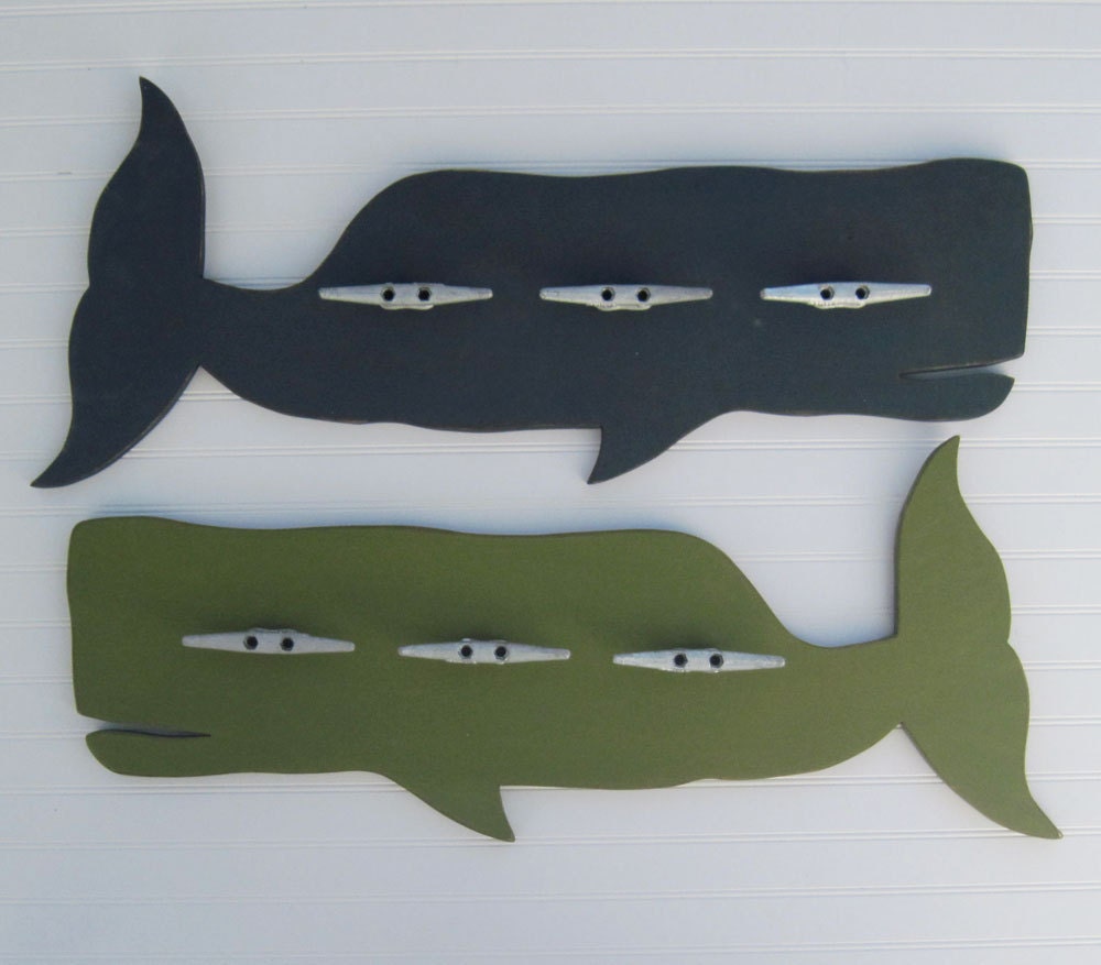 Dark Teal Whale Coat Rack with Boat Cleats