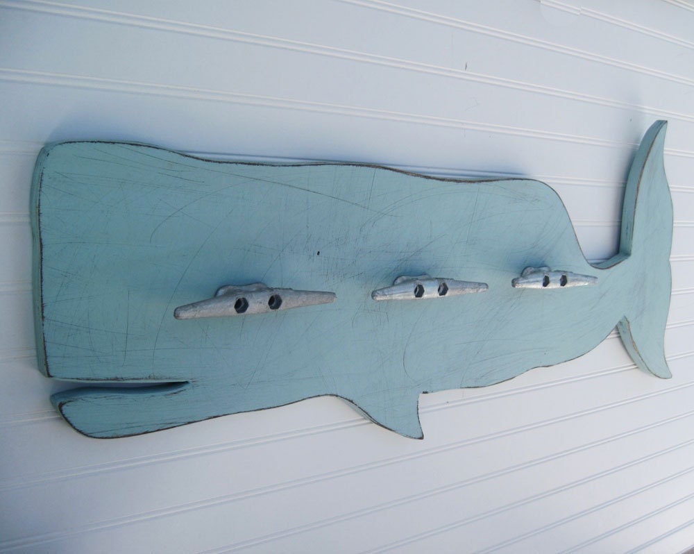 Seafoam Whale Coat Rack with Boat Cleats