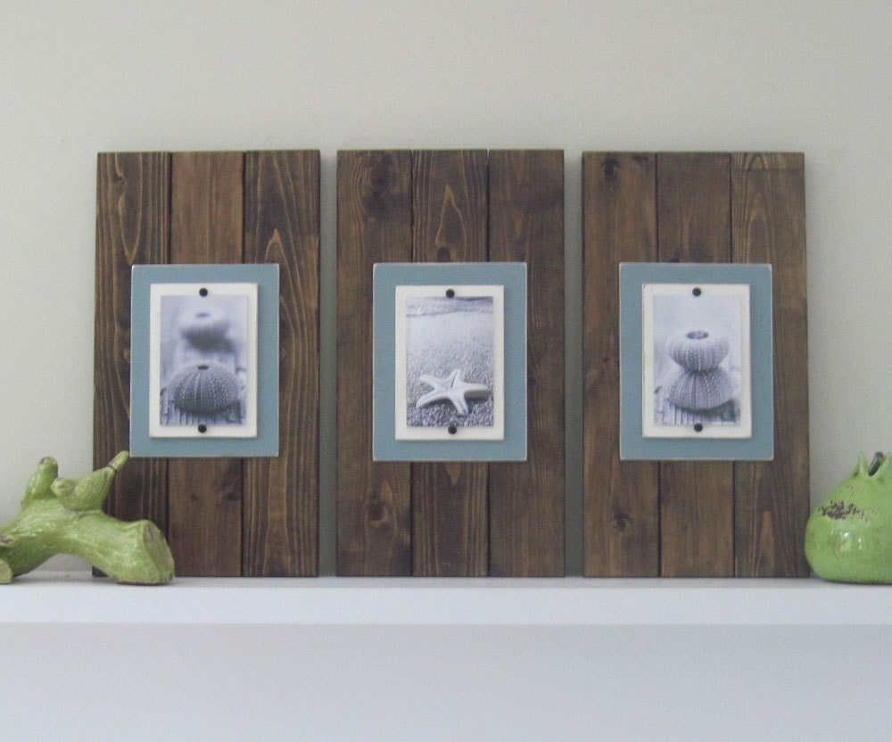 Set of Three Long dark Walnut Stained Plank Frames for 4X6