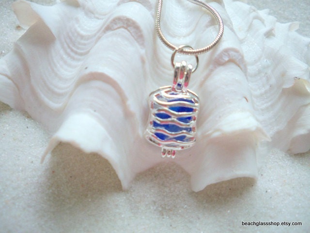 Sea Glass Beach Glass Locket Filligree Necklace Lake Erie