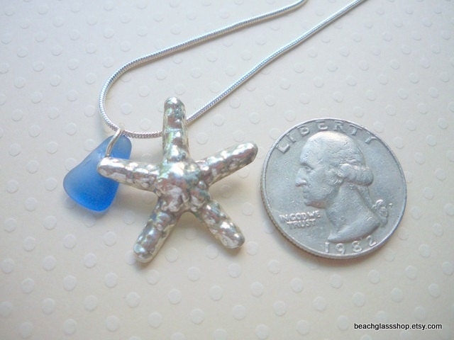 Beachglass Seaglass Starfish STERLING Necklace Starfish Charm