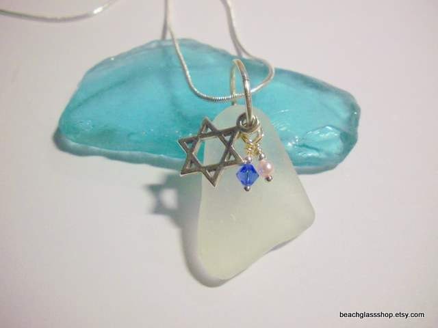 Hanukkah Sea Glass Star of David Beach Glass Necklace