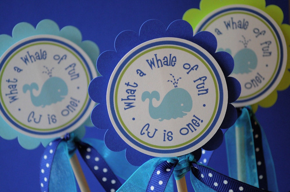 3 Birthday Party Centerpiece Sticks - 3 inches - Nautical, Whale, Sailboat