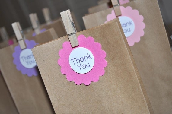 12 Birthday Favor Tags - Thank You - Flower and Butterfly Theme