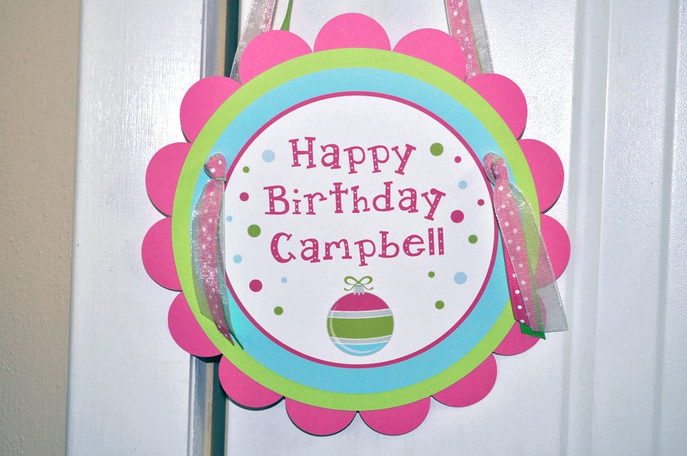 Birthday Party Door Sign - Holiday, Winter Ornament Theme