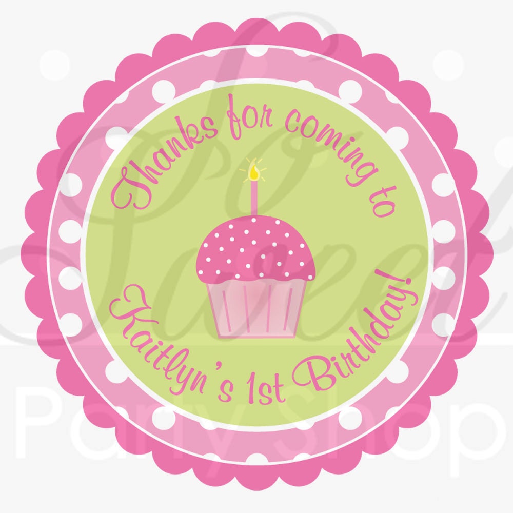 12 Cupcake Toppers - Girl's 1st Birthday Party Pink and Green - Personalized