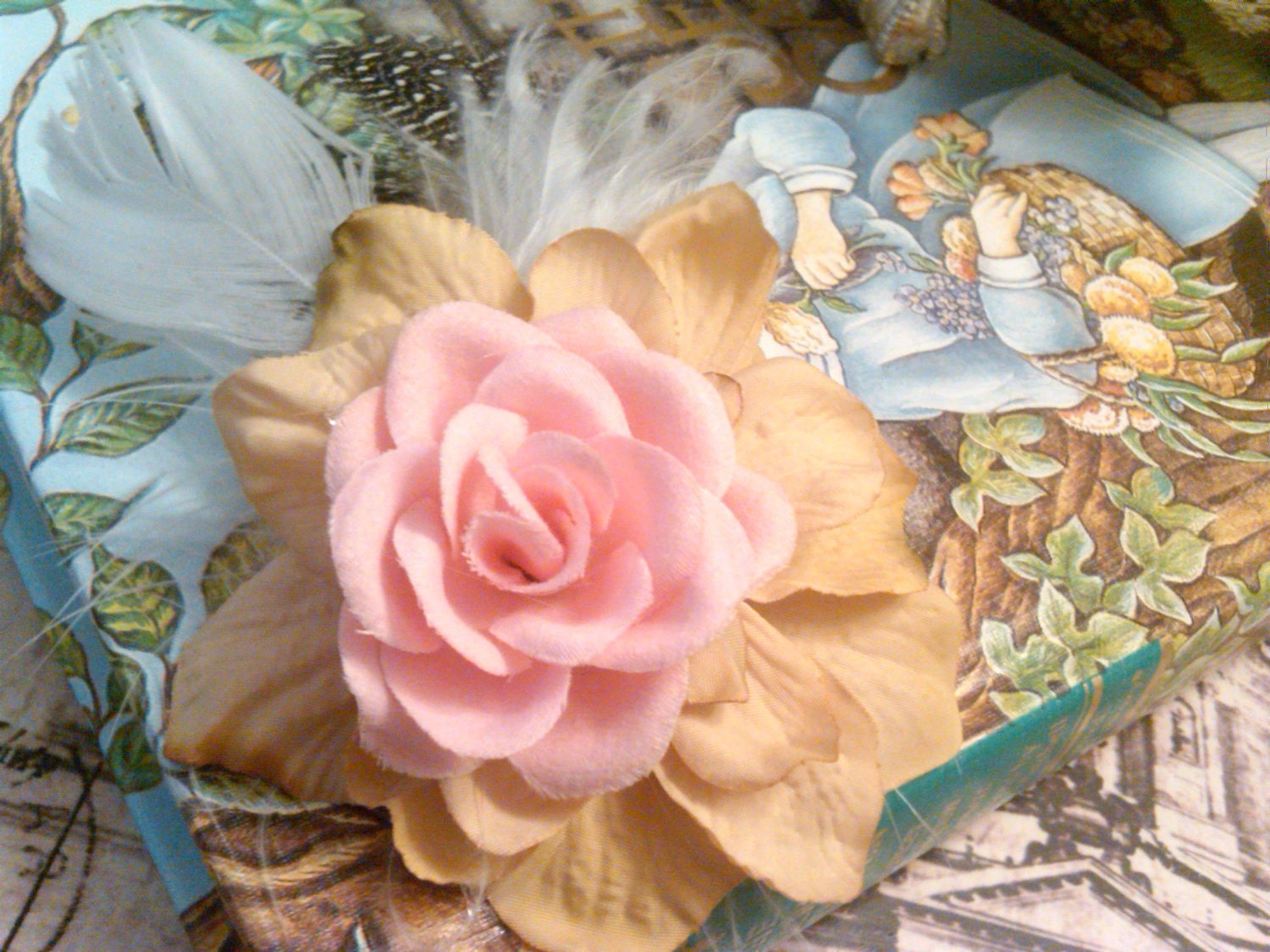 Wings and Feathers Pink and Khaki Victorian Hair Fascinator