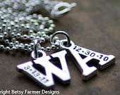 TWO Initials With Birthdate - Sterling Silver Charm Necklace