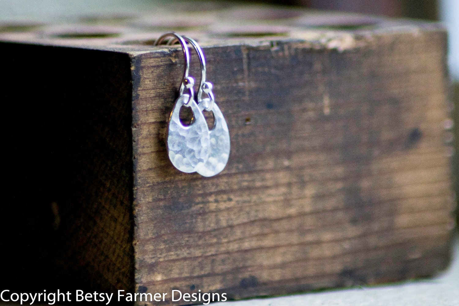 Simple Teardrop Sterling Silver Earrings - Rustic Hammered Finish