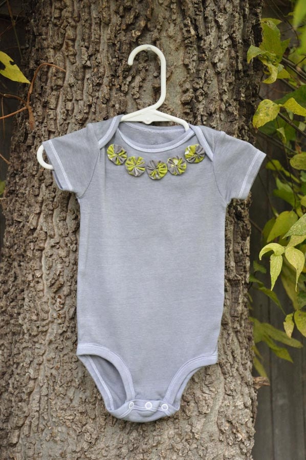 Onesie in hand dyed gray with embellishment