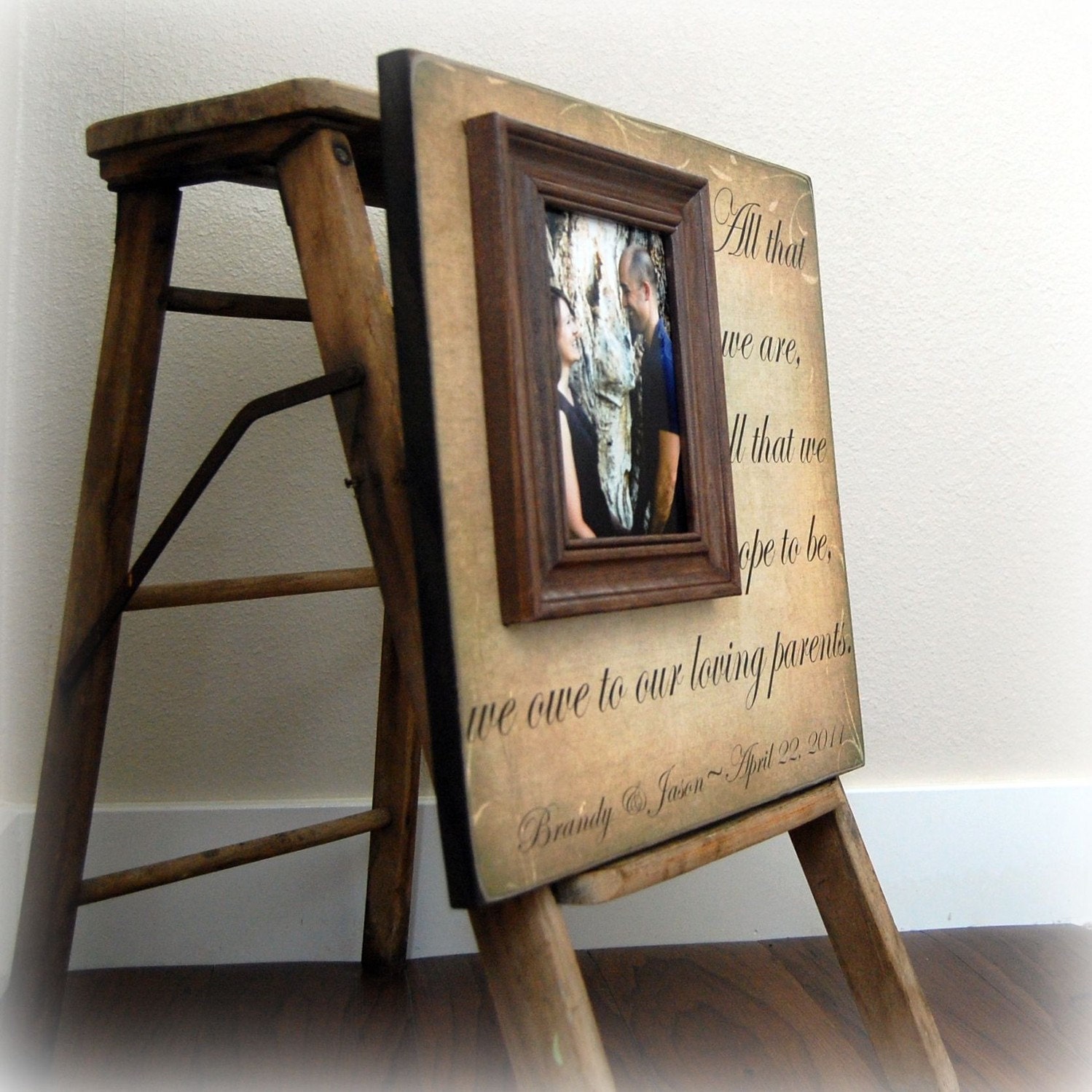 Wedding Gift For Parents Personalized Picture Frame Custom 16x16 -All That We Are- Anniversary Love Father of Mother of Song Vows Thank You