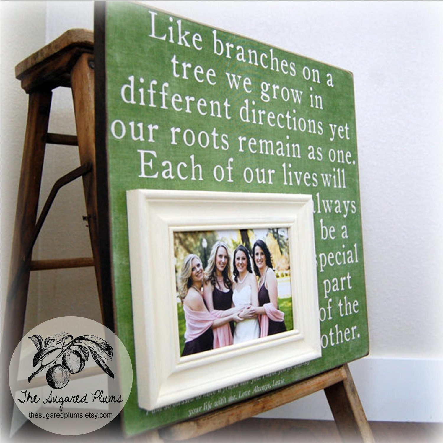 Sister Frame Personalized Picture Frame 16x16 BRANCHES ON a TREE Bridesmaid Maid of Honor Sorority Best Friend The Sugared Plums