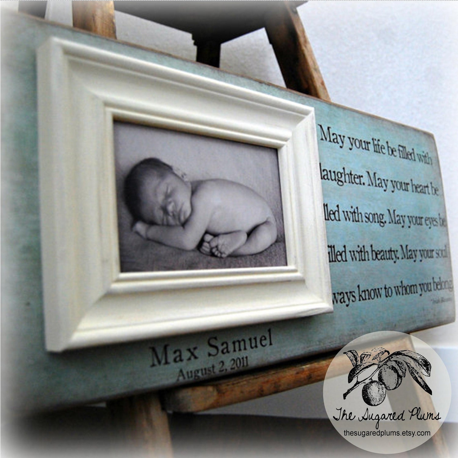 BABY PICTURE FRAME Personalized Custom Picture Frame 8x20 Baby Shower Dedication Baptism Christening First Birthday Gift Godparents