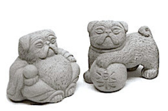 3 Zen Mini Lucky PUG Dog Buddhas and Foos Bonsai Statues