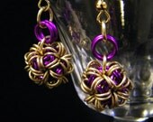 Violet and Brass Japanese Ball Earrings