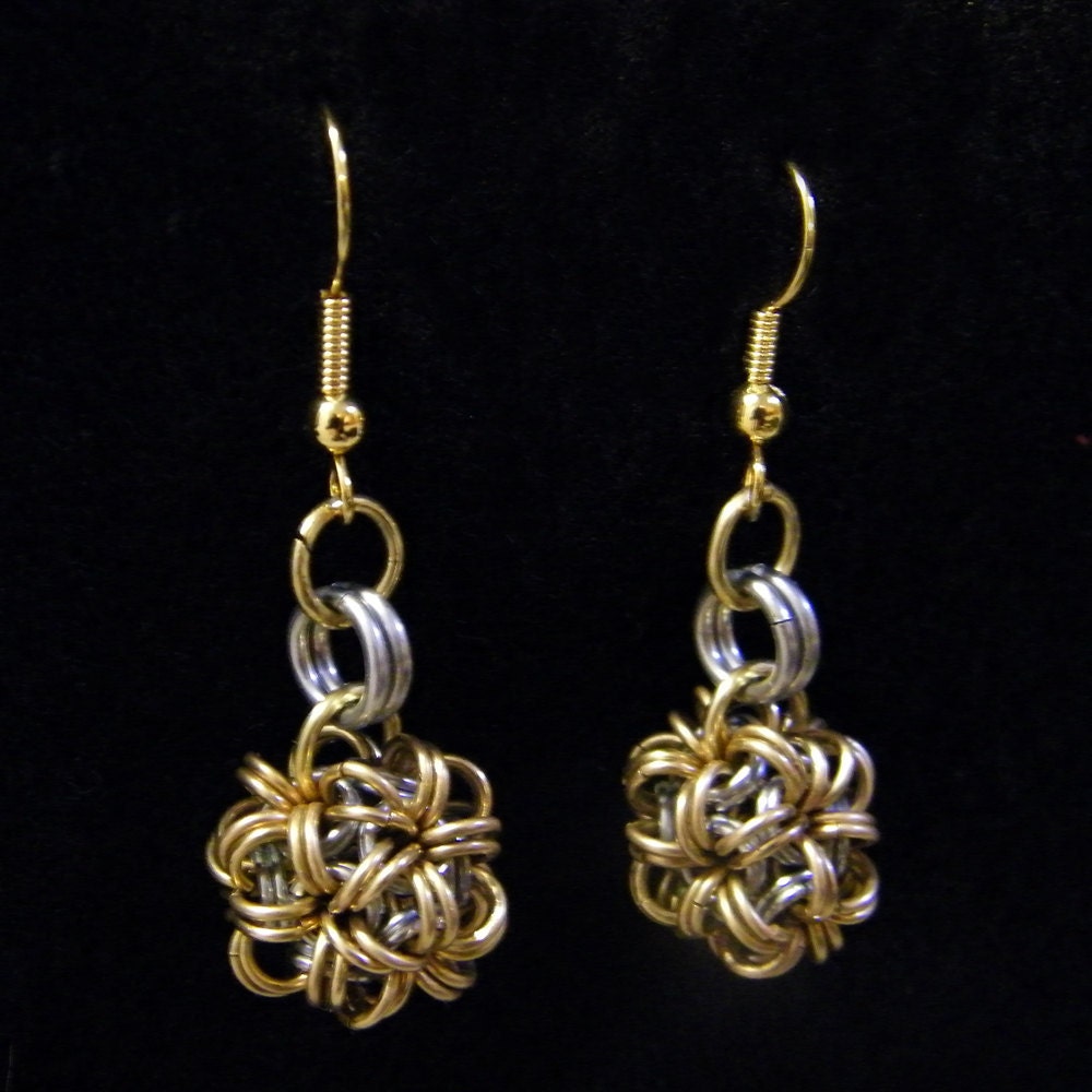 White and Brass Japanese Ball Earrings