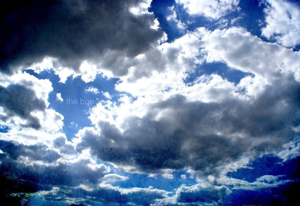 White Clouds Outside My Window 16x24 Photography Print, Nature Wall Decor, Whimsical Blue Photo