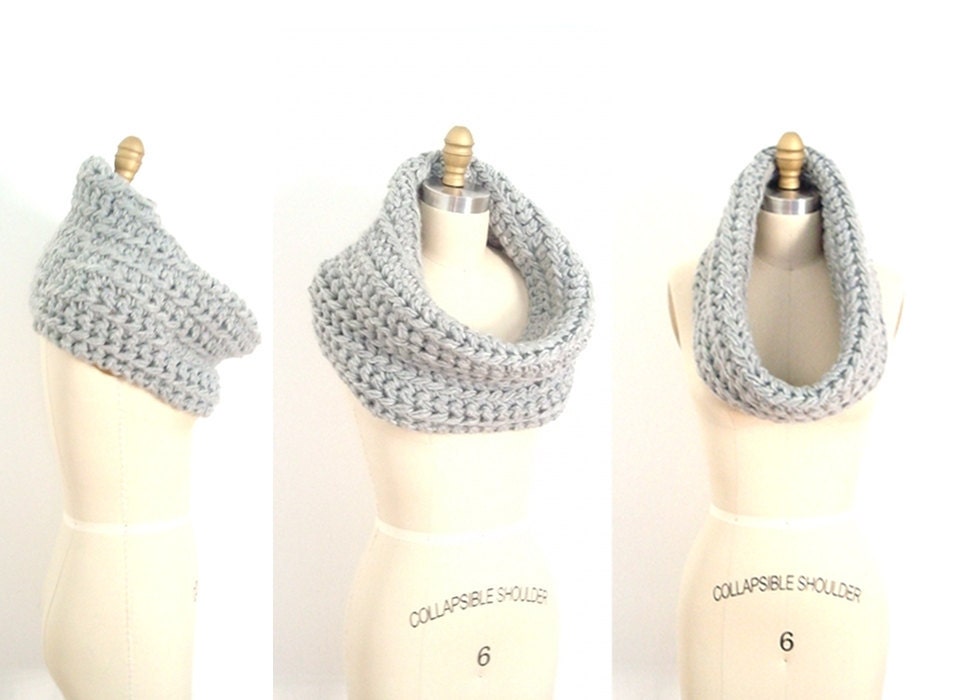50% OFF SALE - crocheted neck cowl - grey gray - chunky chic - Ready Handmade by dslookkin on Etsy