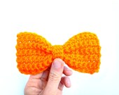 Orange clip on bow tie - vegan crocheted geekery - spring fashion - Ready Handmade by dslookkin on Etsy