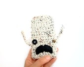 Steampunk mustachioed iPhone case - gadget droid - crocheted speckled off white - Ready Handmade by dslookkin on Etsy