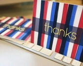 Set of 8 Quirky Stripes folded thank-you cards (pink, blue, navy, white pattern)
