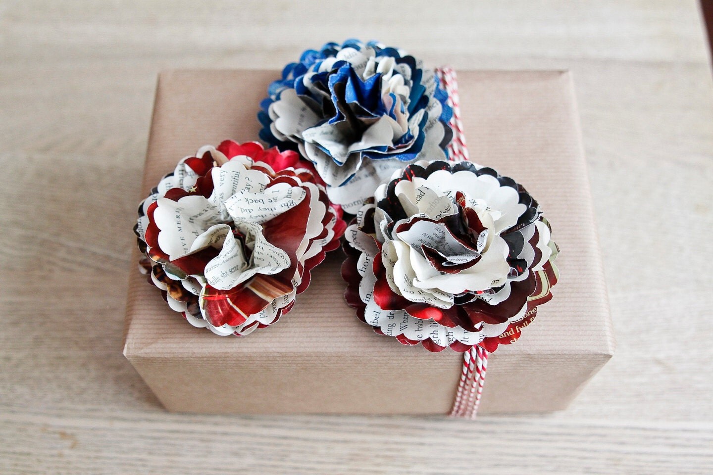 Paper Flowers Made from Recycled Paper Perfect for Gift Wrap, Gift Bows, Christmas and Birthday Presents