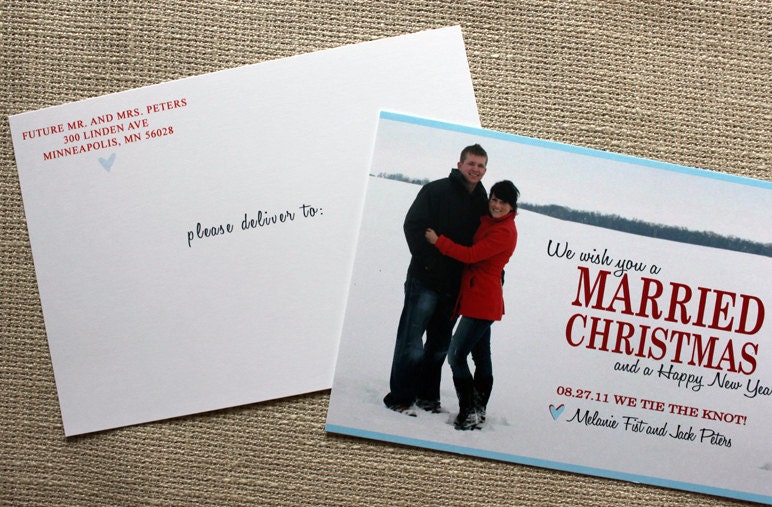 We wish you a MARRIED Christmas, Holiday Save the Date Card- 50 save the date cards and envelopes, FREE shipping