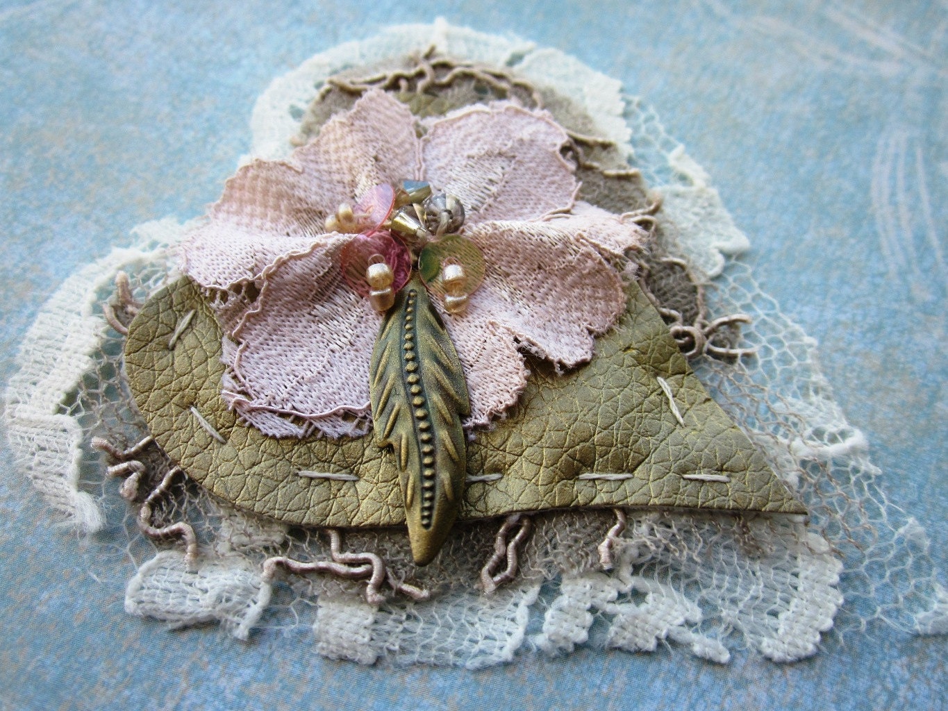 Pale Pink Hearts - Hand beaded embellishment