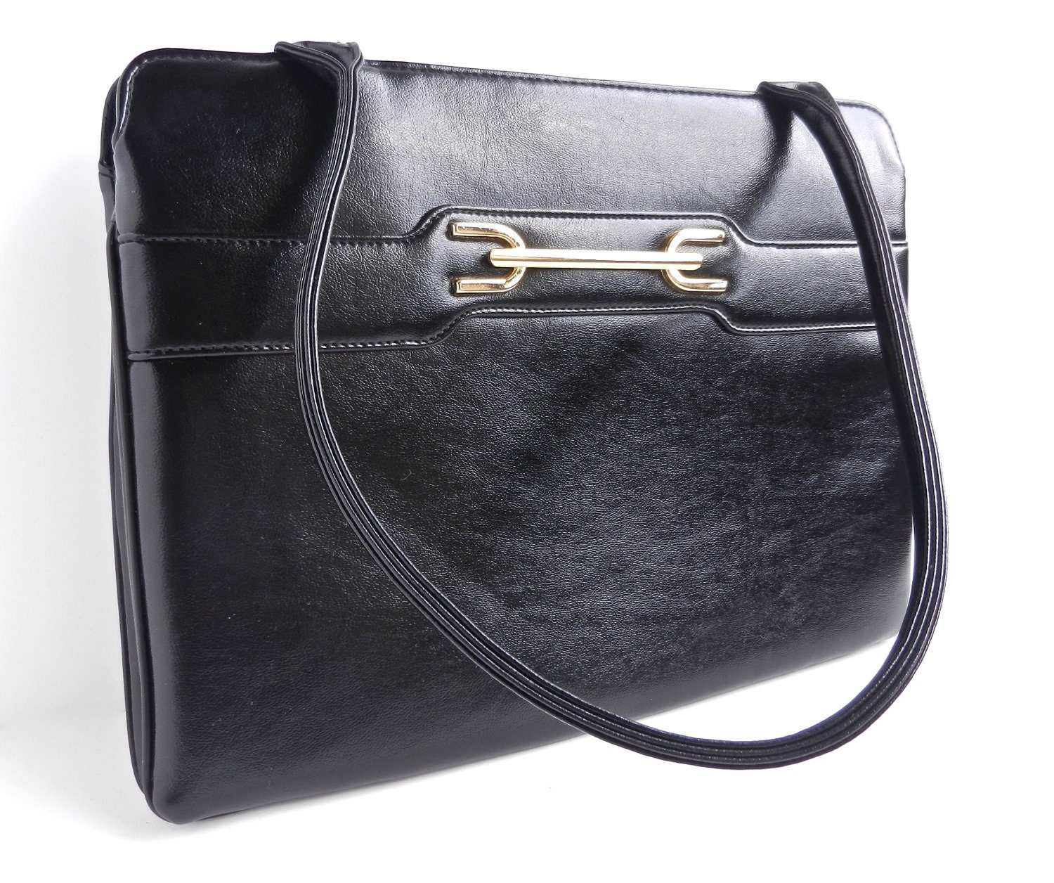 Black Bag - Vintage 1960s Thin & Sleek Structured Purse / Classy Tote