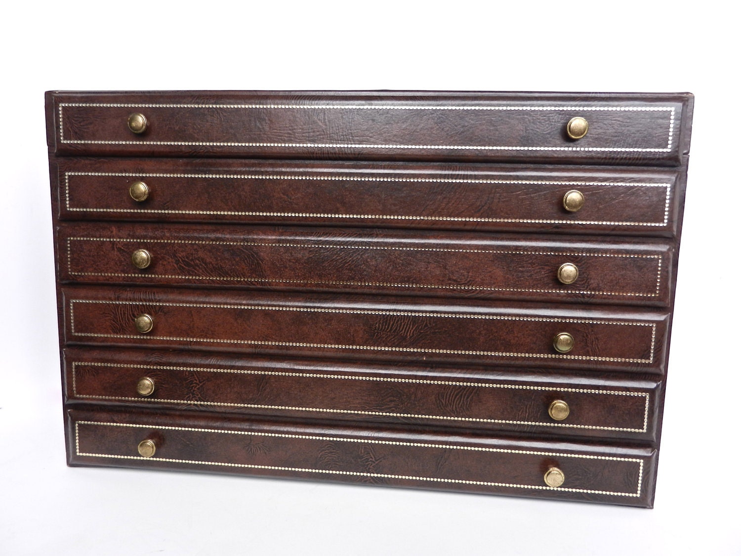 HUGE Vintage Jewelry Box - Large Designer Mele Organizer / Golden Brown