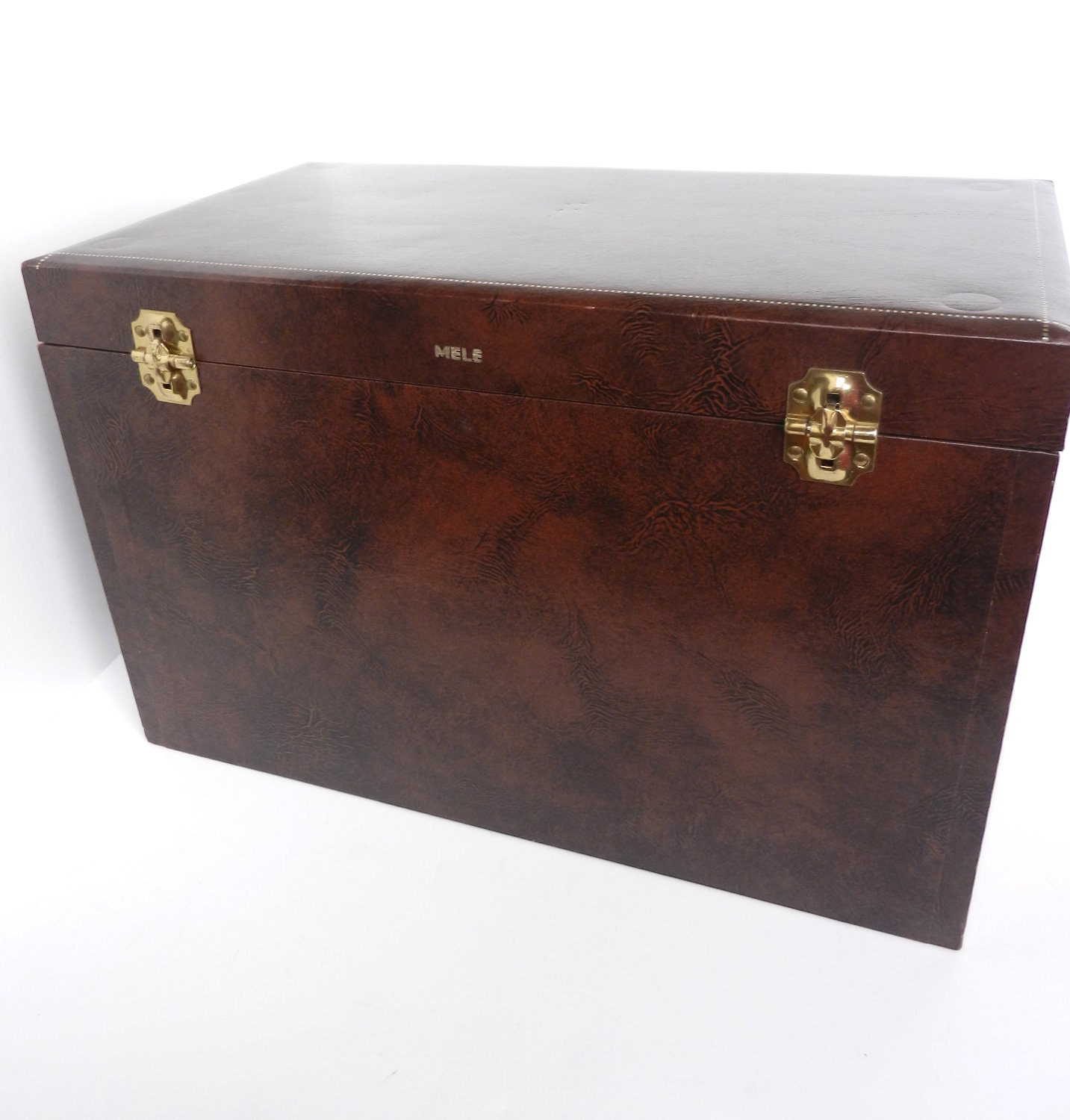 HUGE Vintage Jewelry Box - Large Designer Mele Organizer / Golden Brown