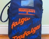 Vintage British 60s Mod Orange Blue Trafalgar European Airline Bag Purse Handbag Bookbag Luggage