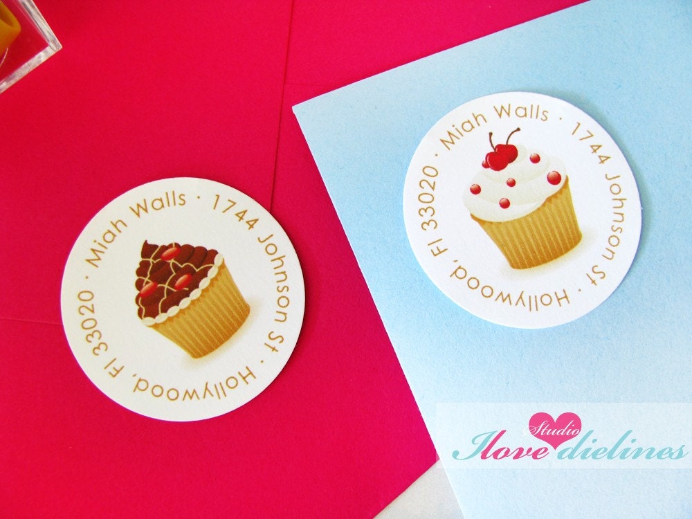 ON SALE - Personalized Chocolate and Cherry Cupcakes Return Address Labels