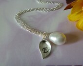 Tiny Calla Lily and Pearl Necklace, Pure and Simple, Customized initial, gift, wedding, flower girls, bridal party gift