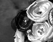 Wedding Flower Bouquet Satin Fabrics - Alternative New Years Eve Black White and Silver