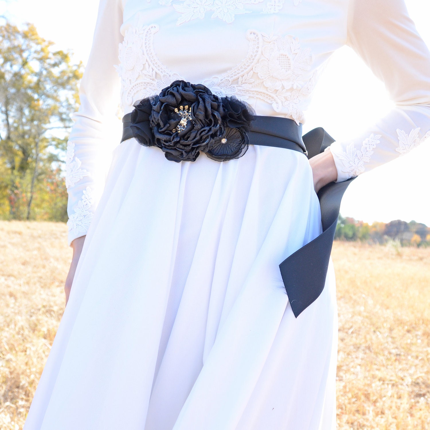 Statement Bridal Belt Wedding Sash Black