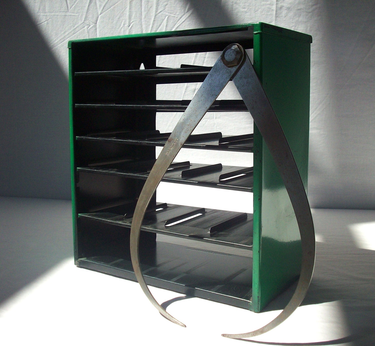 Vintage Steel Painted Divider Bin Frame / Flambeau / Green & Black