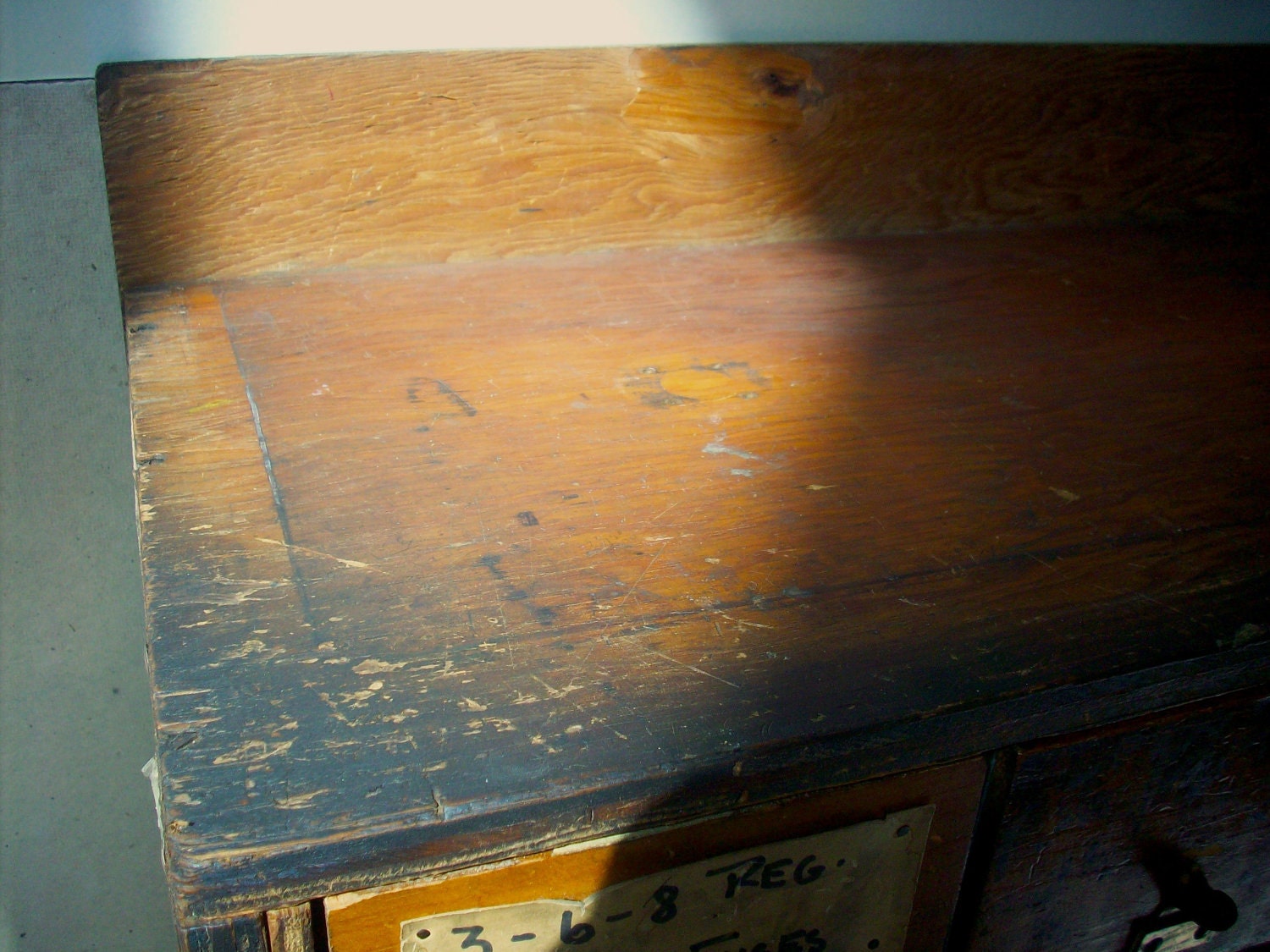 Vintage Hardware Store Bins and Plywood Shelving Cabinet / Pine