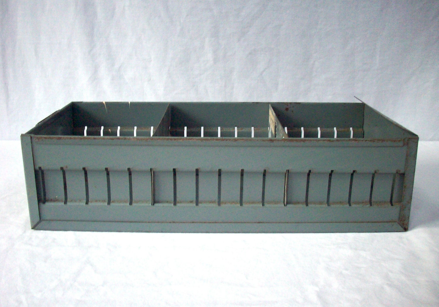 Vintage Industrial Steel Gray File Drawer with Dividers Handle and Label area