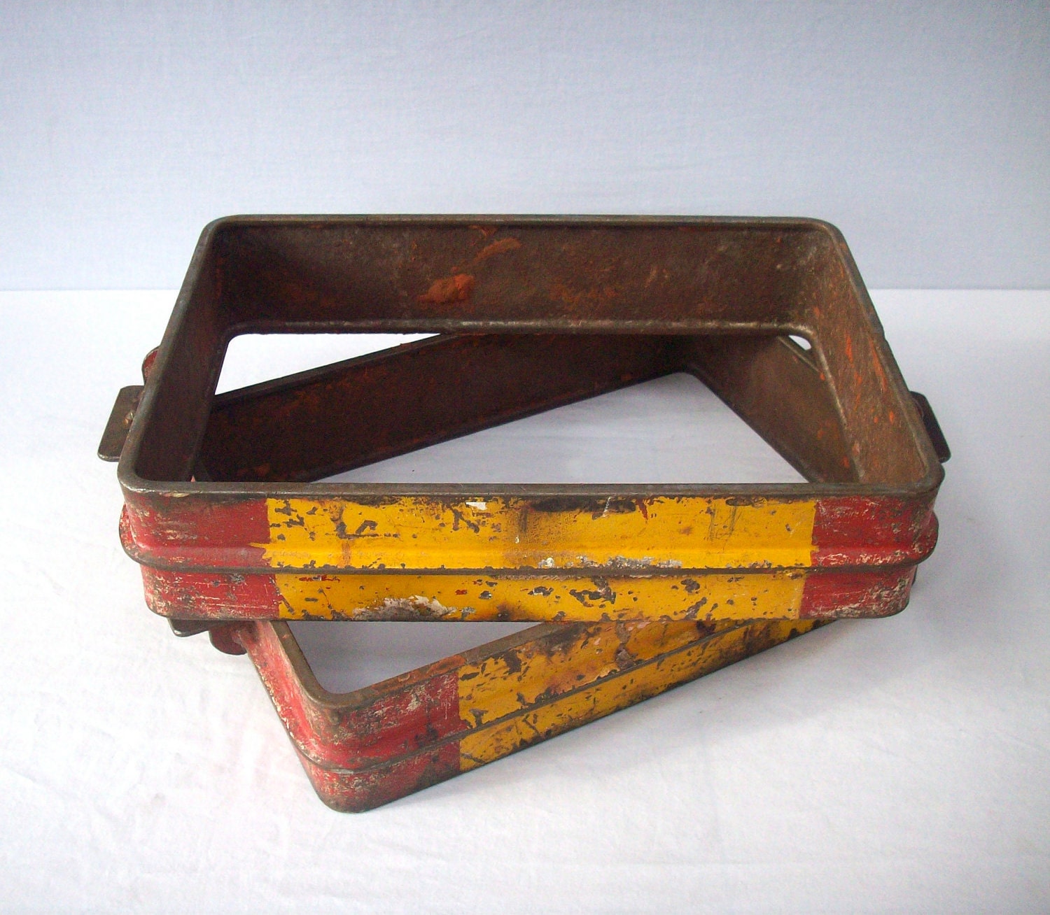 Vintage Industrial Metal Form / Steel / Red and Yellow