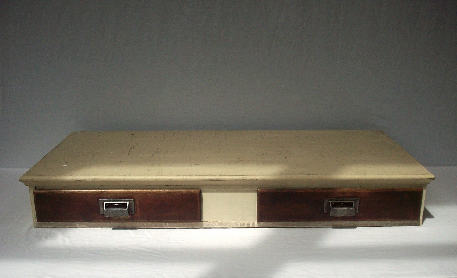 Vintage Inspired Painted Wood Cabinet with 2 Drawers / Upcycled Vintage Wood / Distressed