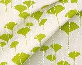 Hand-printed fabric - Ginkgo in Lime fabric screenprinted on organic cotton hemp by Ink and Spindle (1 metre)