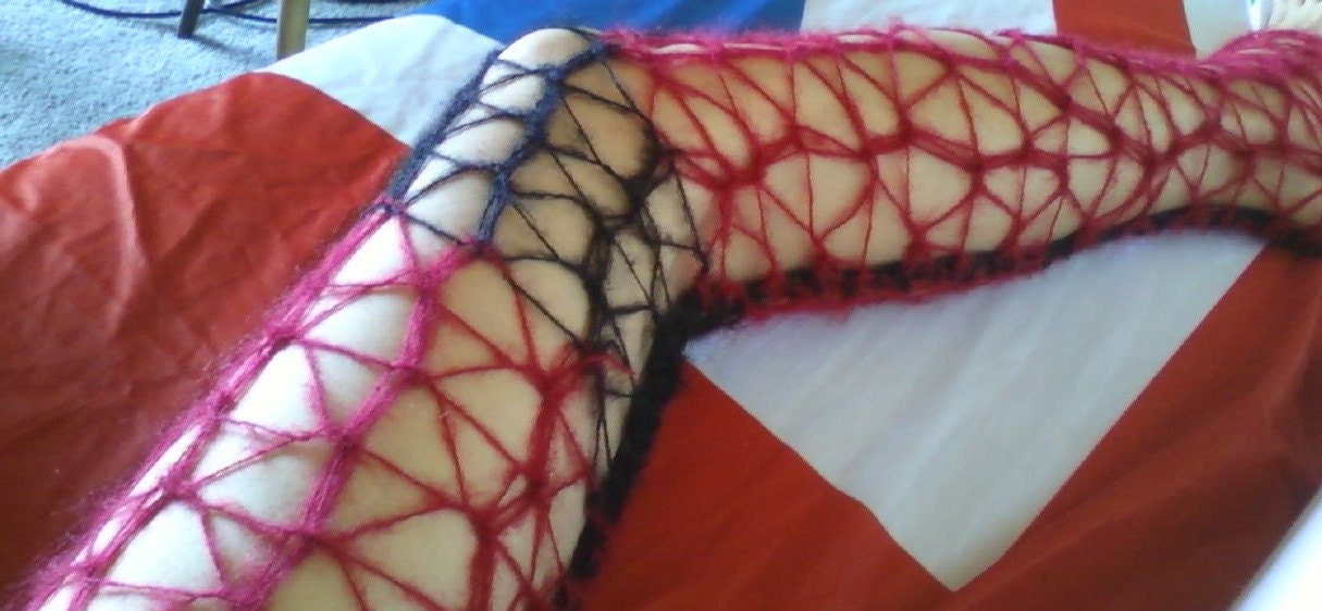 mohair leggings DEBBY punk rock mods lolita goth glam handmade knitting big spider web red and black
