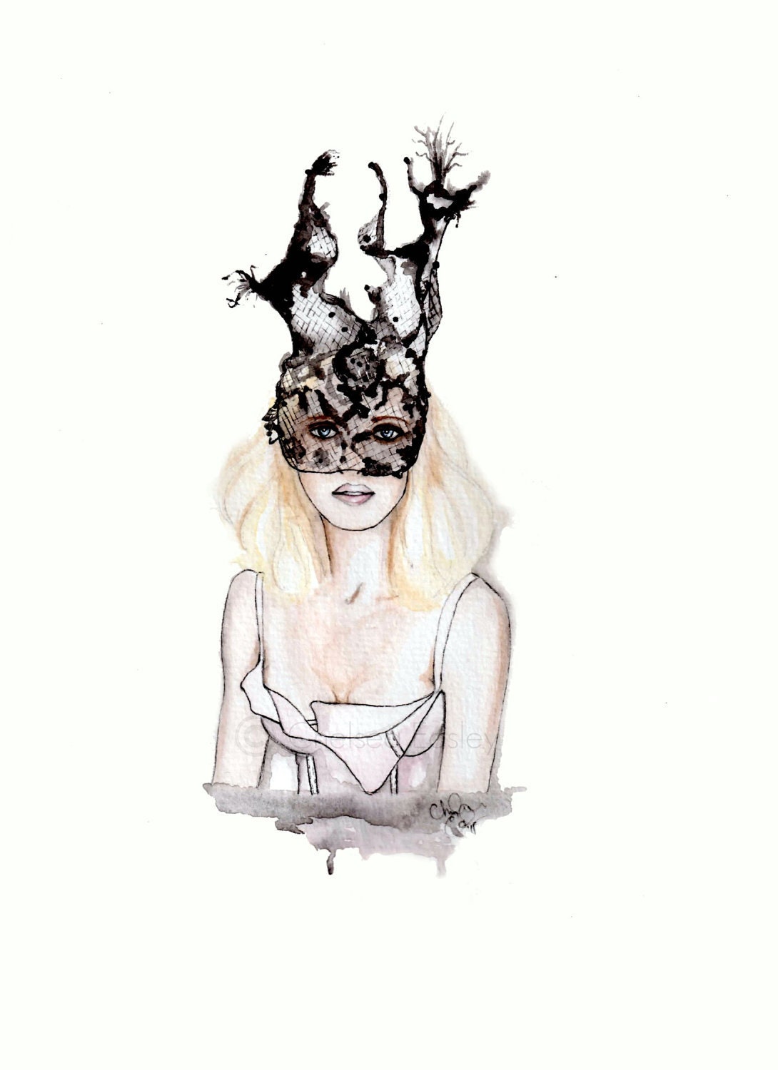 Elie Saab Fashion Illustration Print -- watercolor original art print
