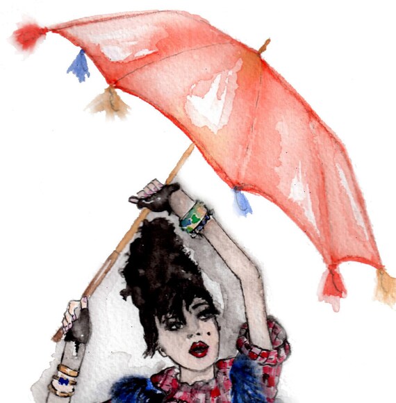 Juicy Rain Fashion Illustration -- watercolor fashion art print