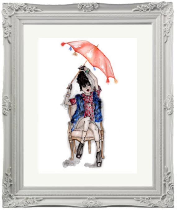 Juicy Rain Fashion Illustration -- watercolor fashion art print